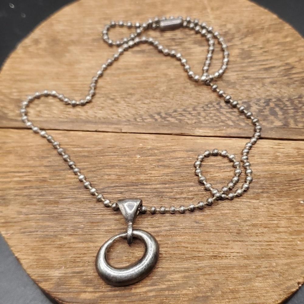 Sterling pendant and silver tone chain necklace N3037‎ minimalist